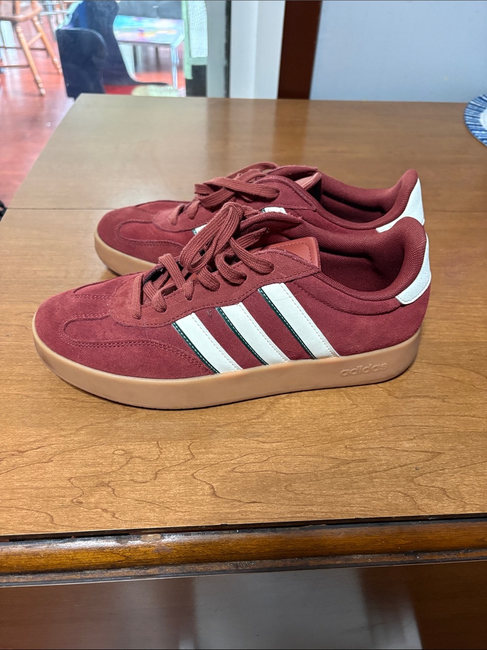 adidas Burgundy Suede Sneakers with White Stripes